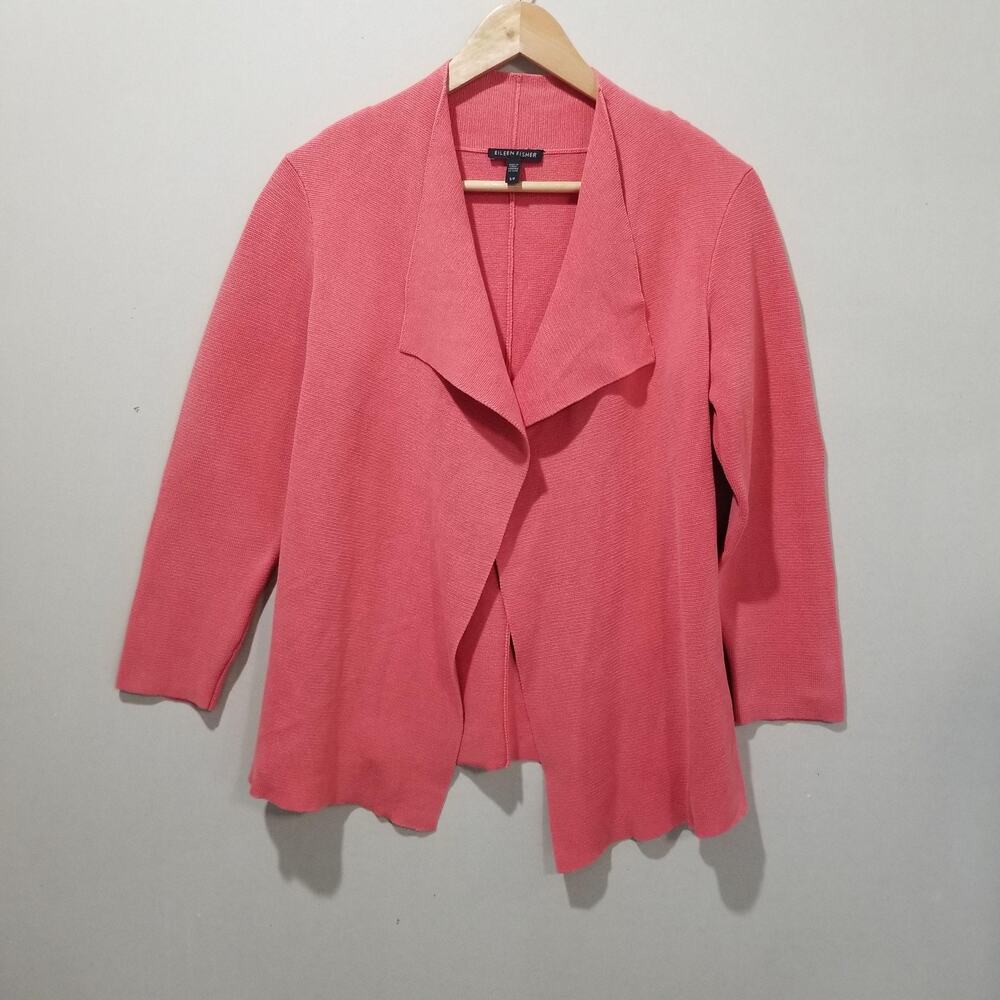 Eileen Fisher Sweater Cardigan Womens Small Coral Silk Organic Cotton Interlock